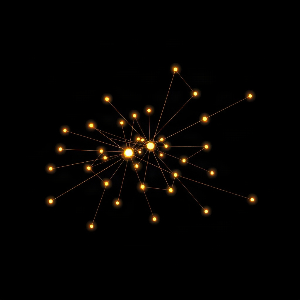 Abstract influence network map with golden connections